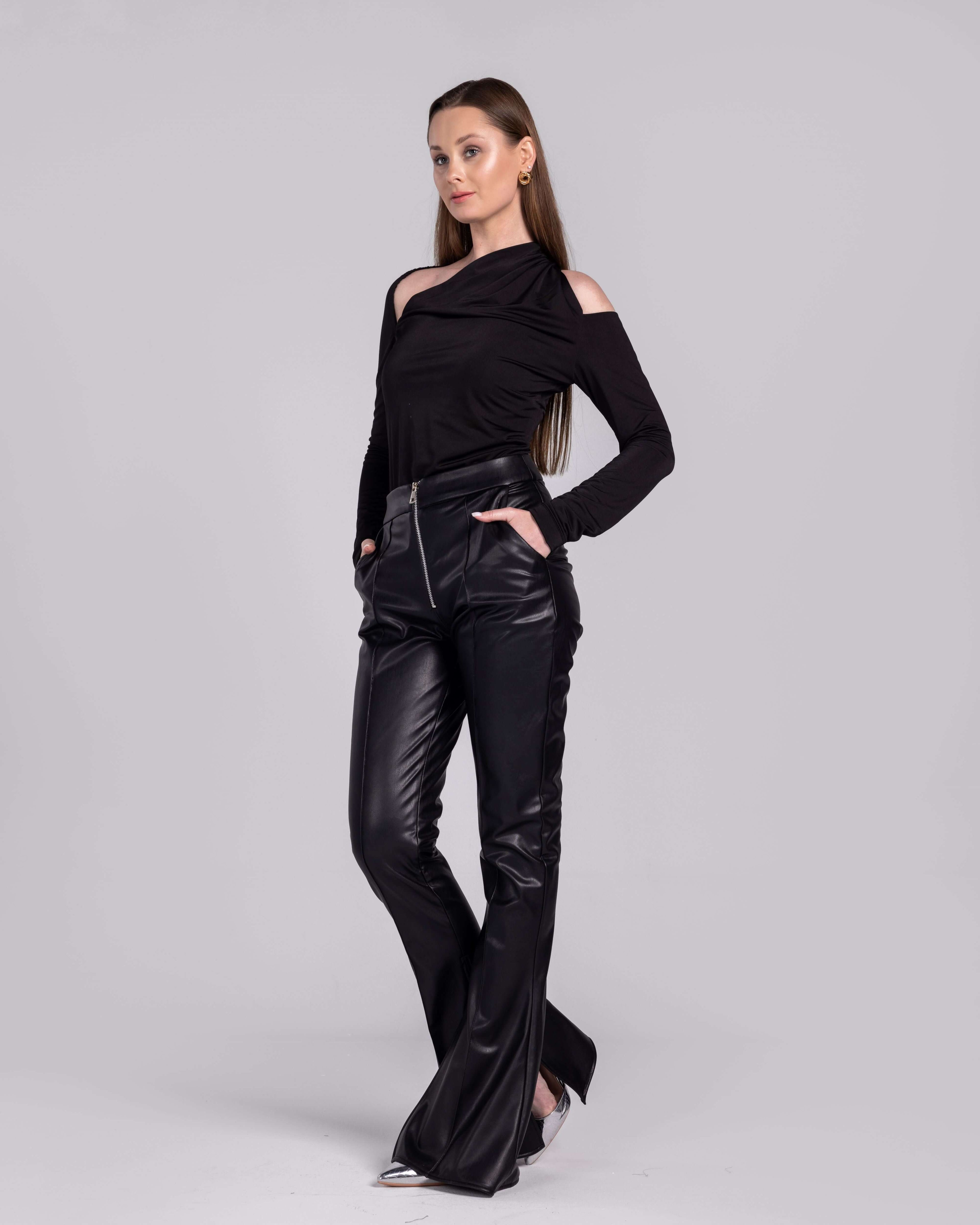 Edgy Elegance Leatherette Flare Pants