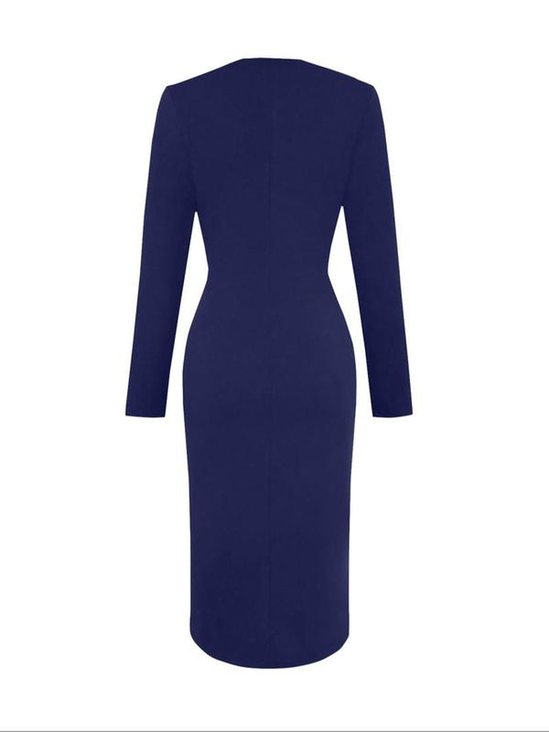 Women'S V Neck High-End Elegant Midi Dress, Dignified & Sophisticated for Spring-Autumn, Figure-Fitting & Height-Enhancing Fall Dress