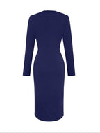 Women'S V Neck High-End Elegant Midi Dress, Dignified & Sophisticated for Spring-Autumn, Figure-Fitting & Height-Enhancing Fall Dress