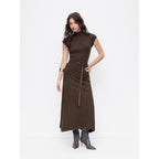 Cider Knit High Neck Long Sleeve A-Line Maxi Dress with Belt