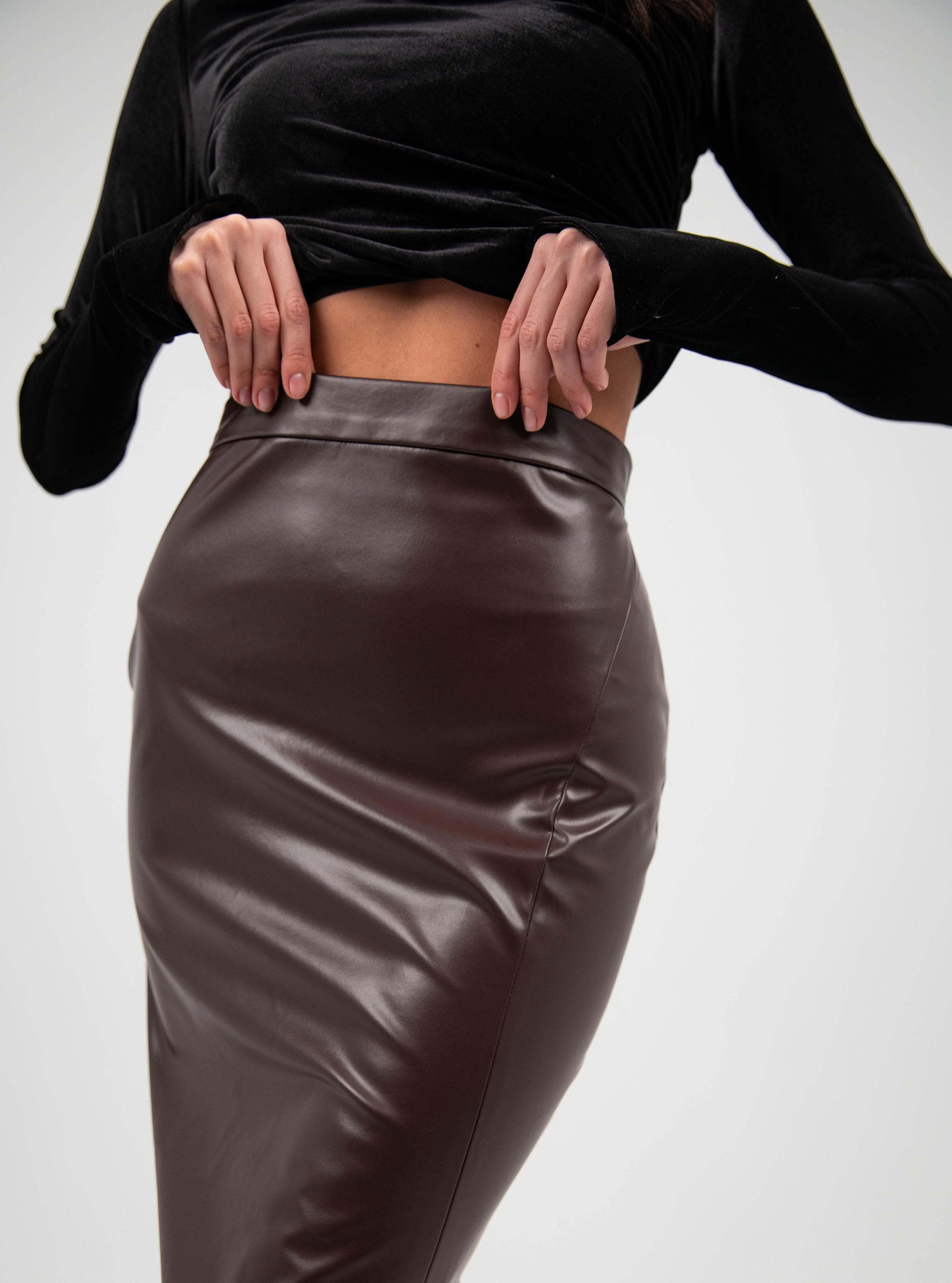 FAUX LEATHER SPLIT HIGH WAISTED SKIRT