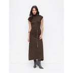 Cider Knit High Neck Long Sleeve A-Line Maxi Dress with Belt