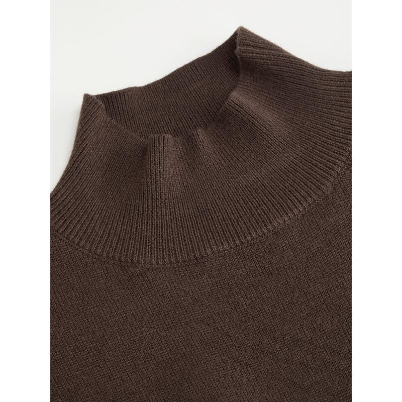 Cider Knit High Neck Long Sleeve A-Line Maxi Dress with Belt