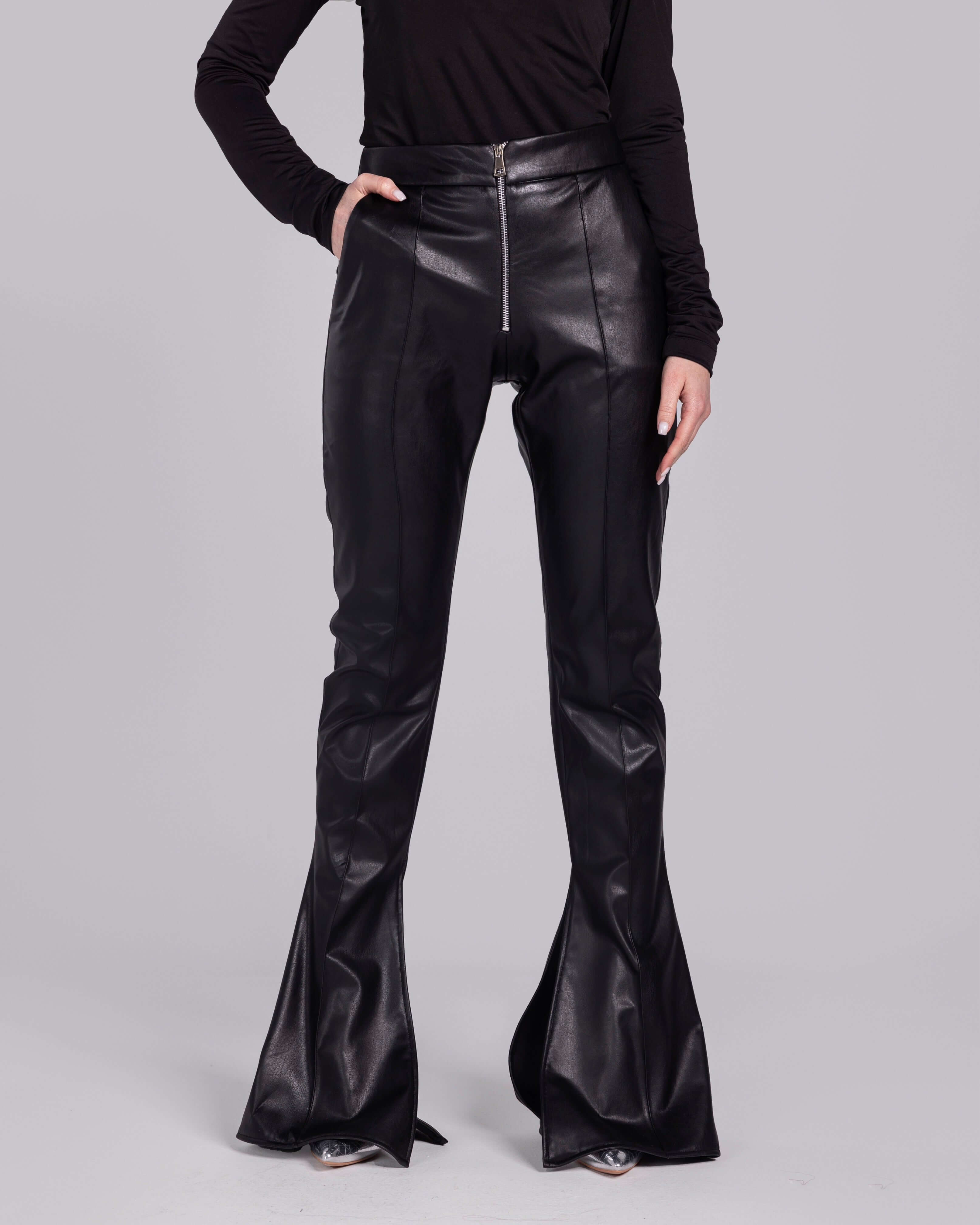 Edgy Elegance Leatherette Flare Pants