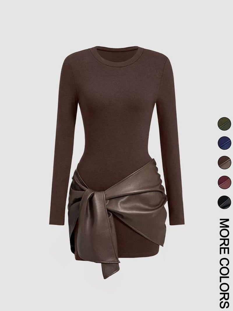 Patchwork Knot Side TWIST FRONT MINI Dress