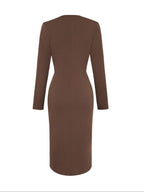 Women'S V Neck High-End Elegant Midi Dress, Dignified & Sophisticated for Spring-Autumn, Figure-Fitting & Height-Enhancing Fall Dress