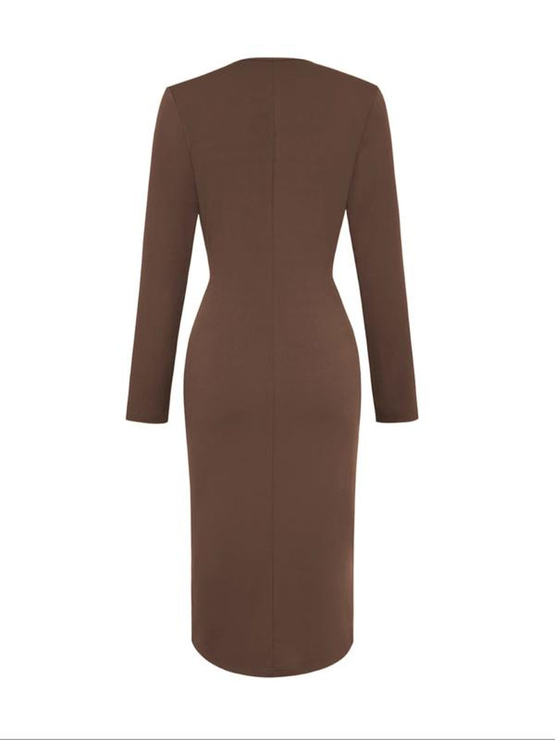 Women'S V Neck High-End Elegant Midi Dress, Dignified & Sophisticated for Spring-Autumn, Figure-Fitting & Height-Enhancing Fall Dress