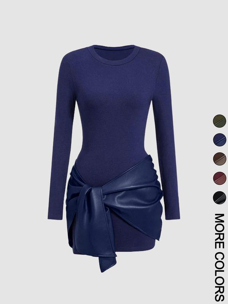 Patchwork Knot Side TWIST FRONT MINI Dress